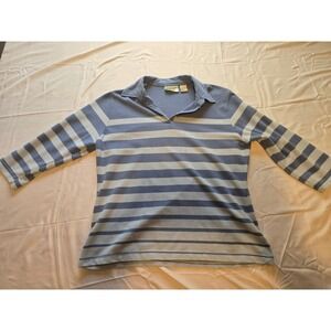 Mississippi River Blues Striped‎ Polo Shirt Top Blue White Cotton Blend M